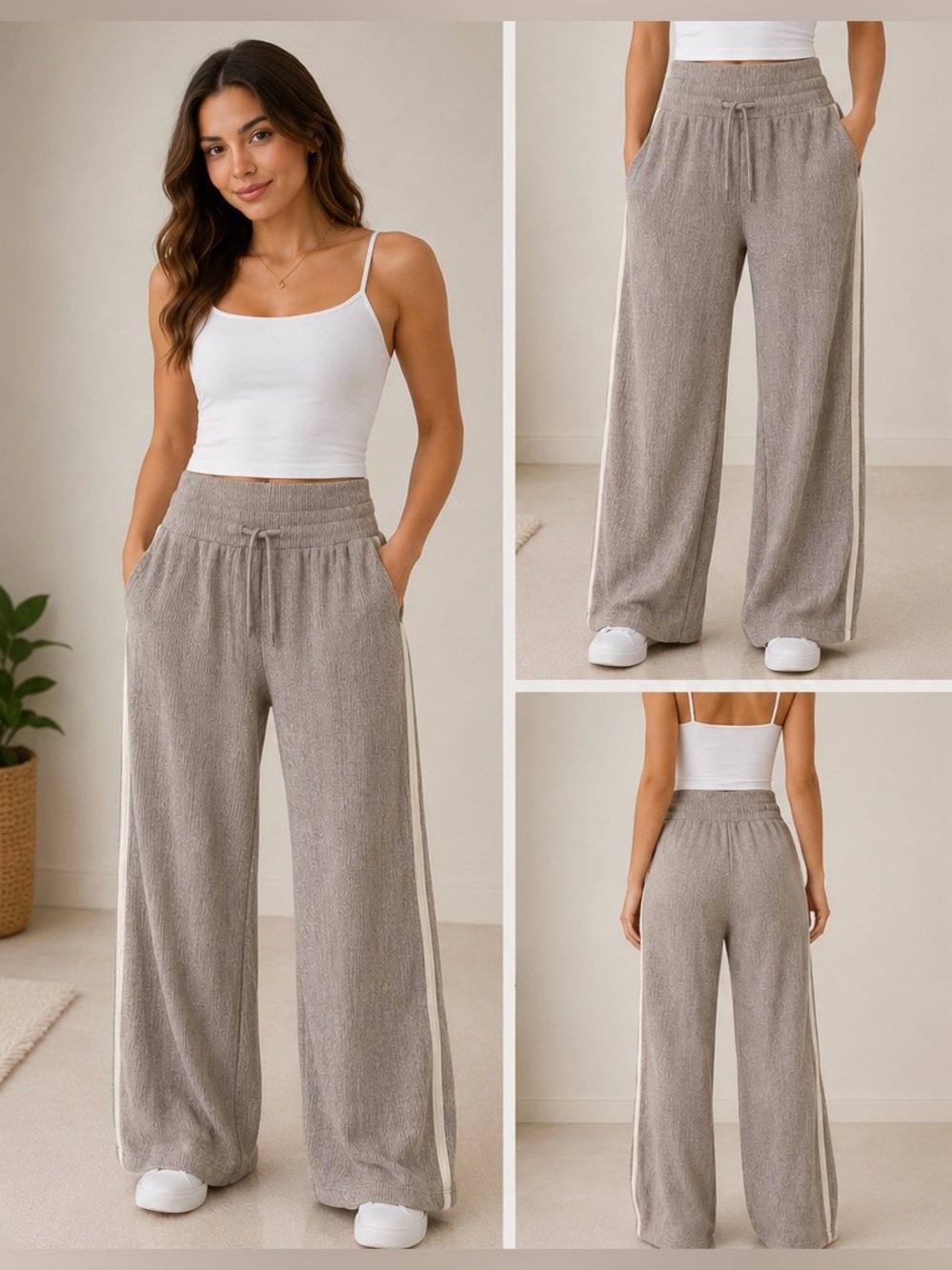 Halara Ribbed Wide Leg Lounge Pants Women’s Taupe M/L NWT